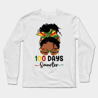 100 Days Smarter teacher Girls Messy Bun Black History Month Long Sleeve T-Shirt